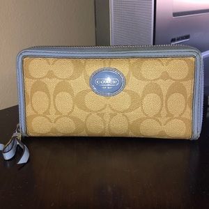 COACH baby blue trim printed wallet